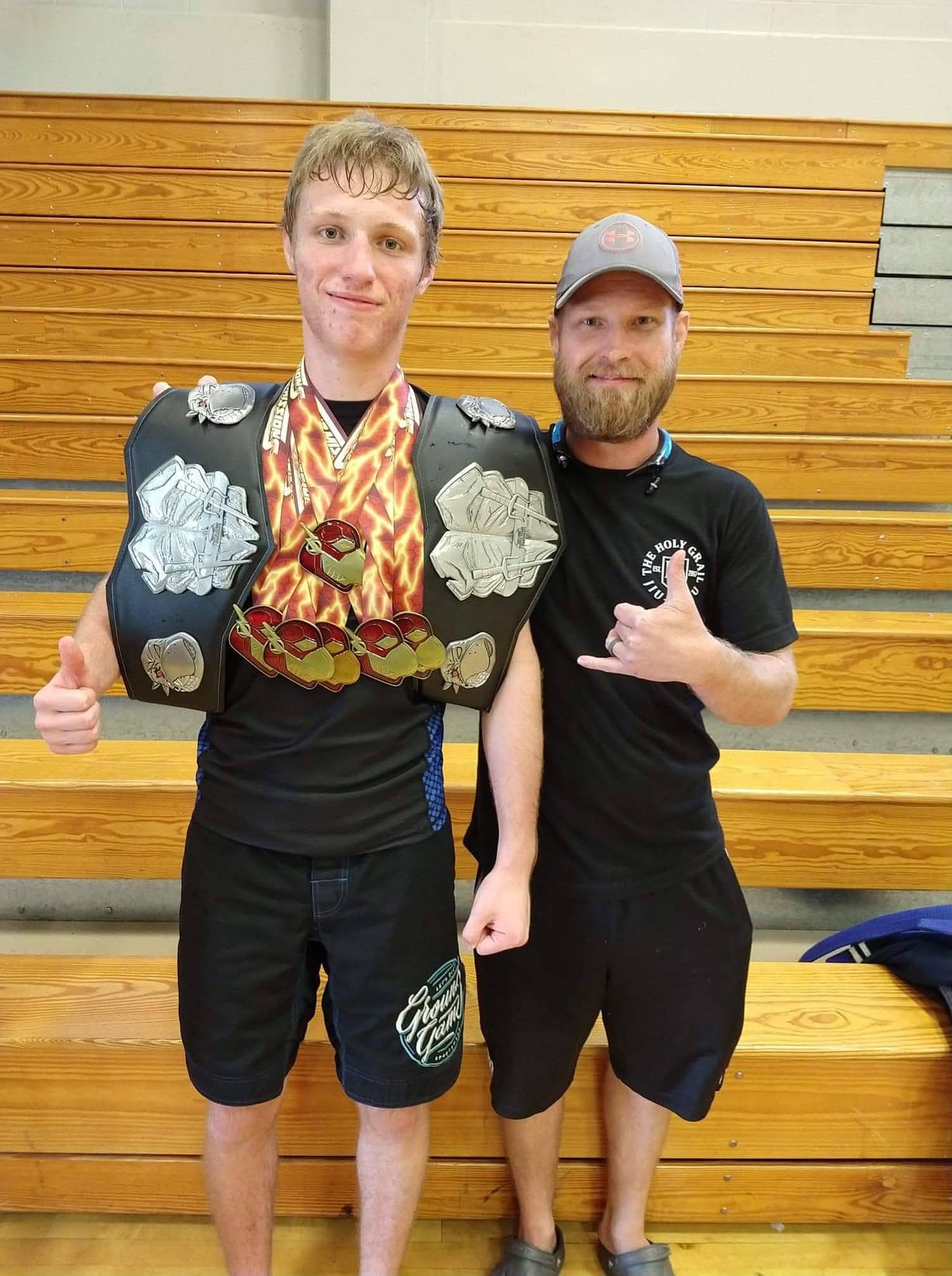 Medals and belts from competition